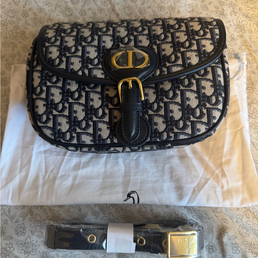 Designer-inspired saddle shape monogram crossbody… - image 1